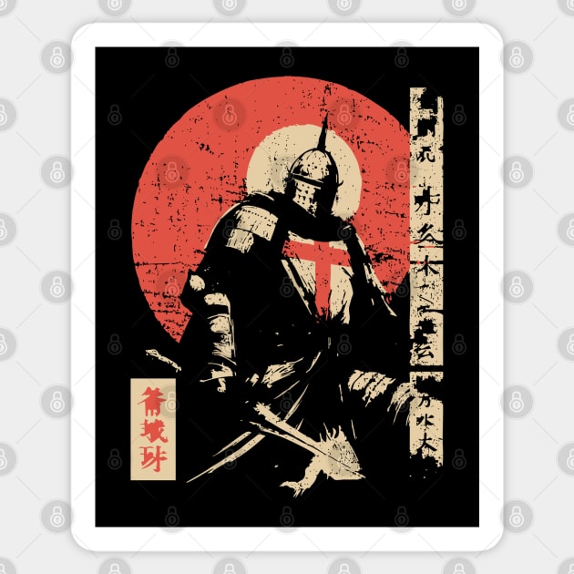 Crusader Knight as a Japanese Woodblock Warrior Sticker by TuncGK
